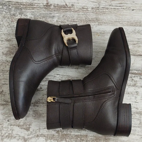 🟩Tory Burch Brown Leather Gemini Bootie - Picture 7 of 13